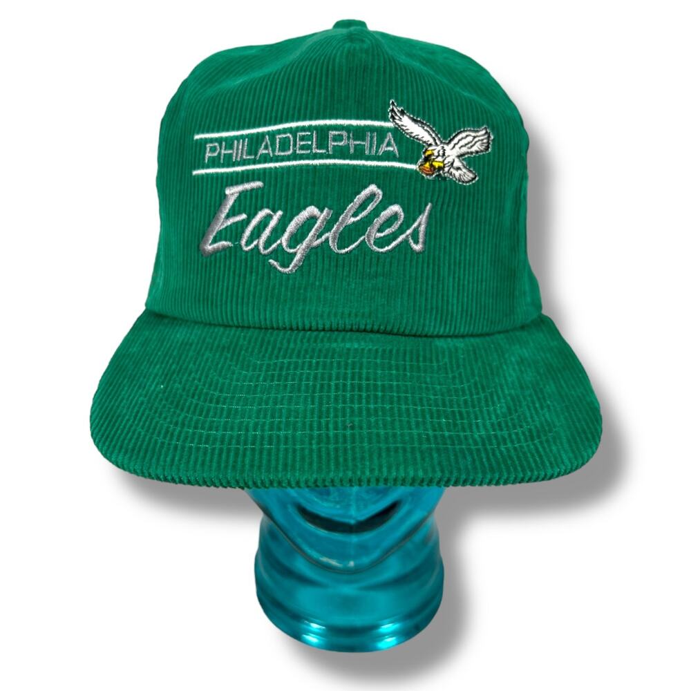 Vintage Annco Philadelphia Eagles Corduroy Script Snapback Hat Kelly Green New‎